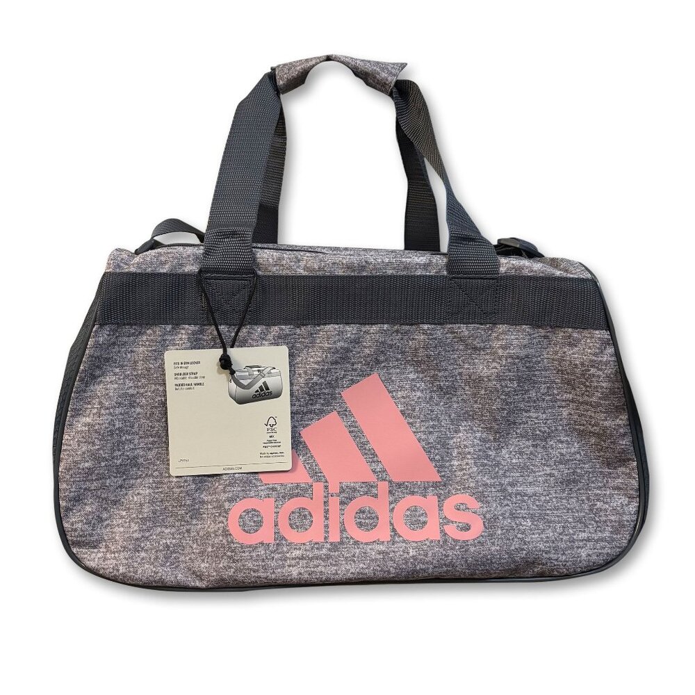 Adidas Diablo Small II Duffel Bag Gym Travel Pink Logo Gray Unisex Carry On NEW